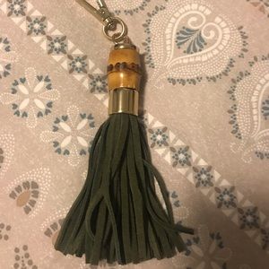 Olive Green Suede Tassel Key FOB